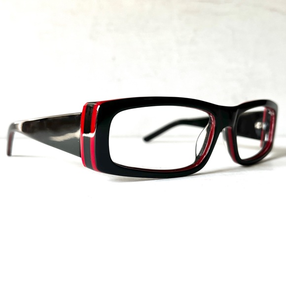 Vintage Beatnik Acetate Bold Skinny Rectangular Eyeglasses Red Pin Stripe - Picture 1 of 15